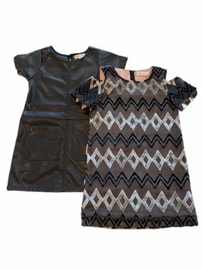Appaman Girls' Dress Set Black Faux Leather & Chevron Print Velvet